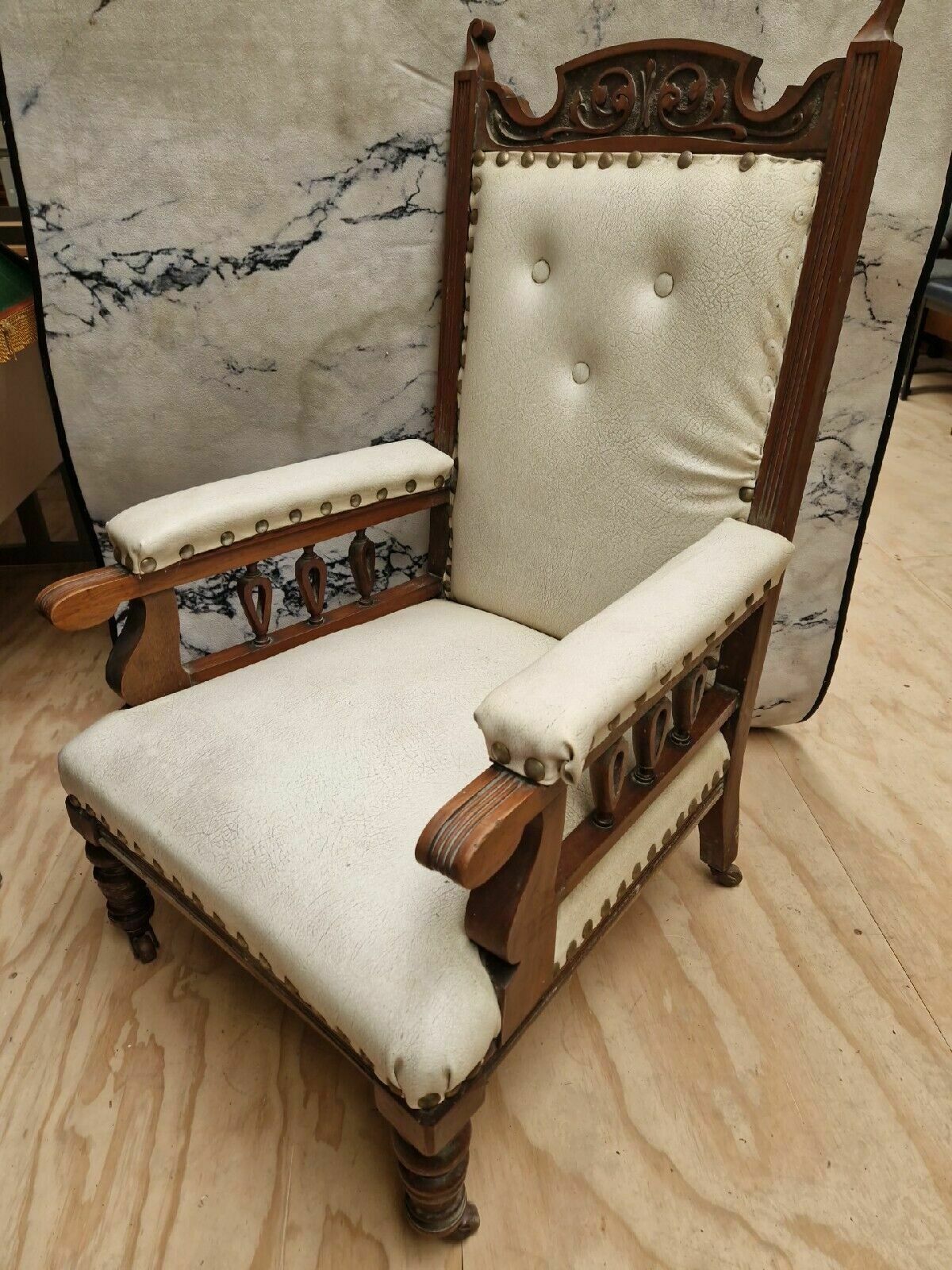 Large Vintage Leather And Wood Armchair photo furniture
