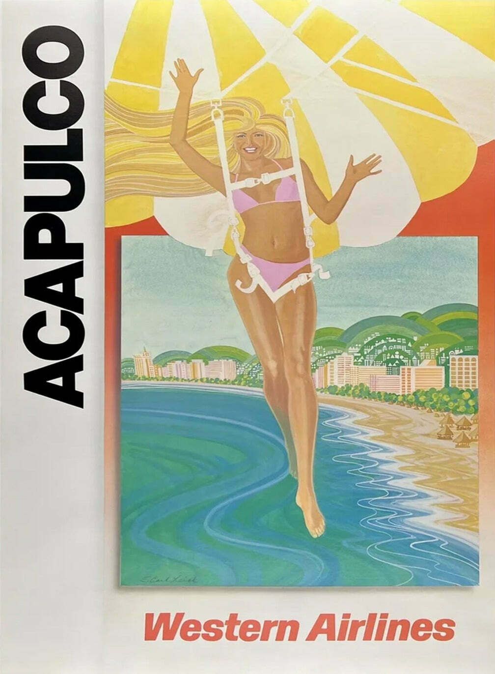 Acapulco   Western Air Lines Original Vintage Poster