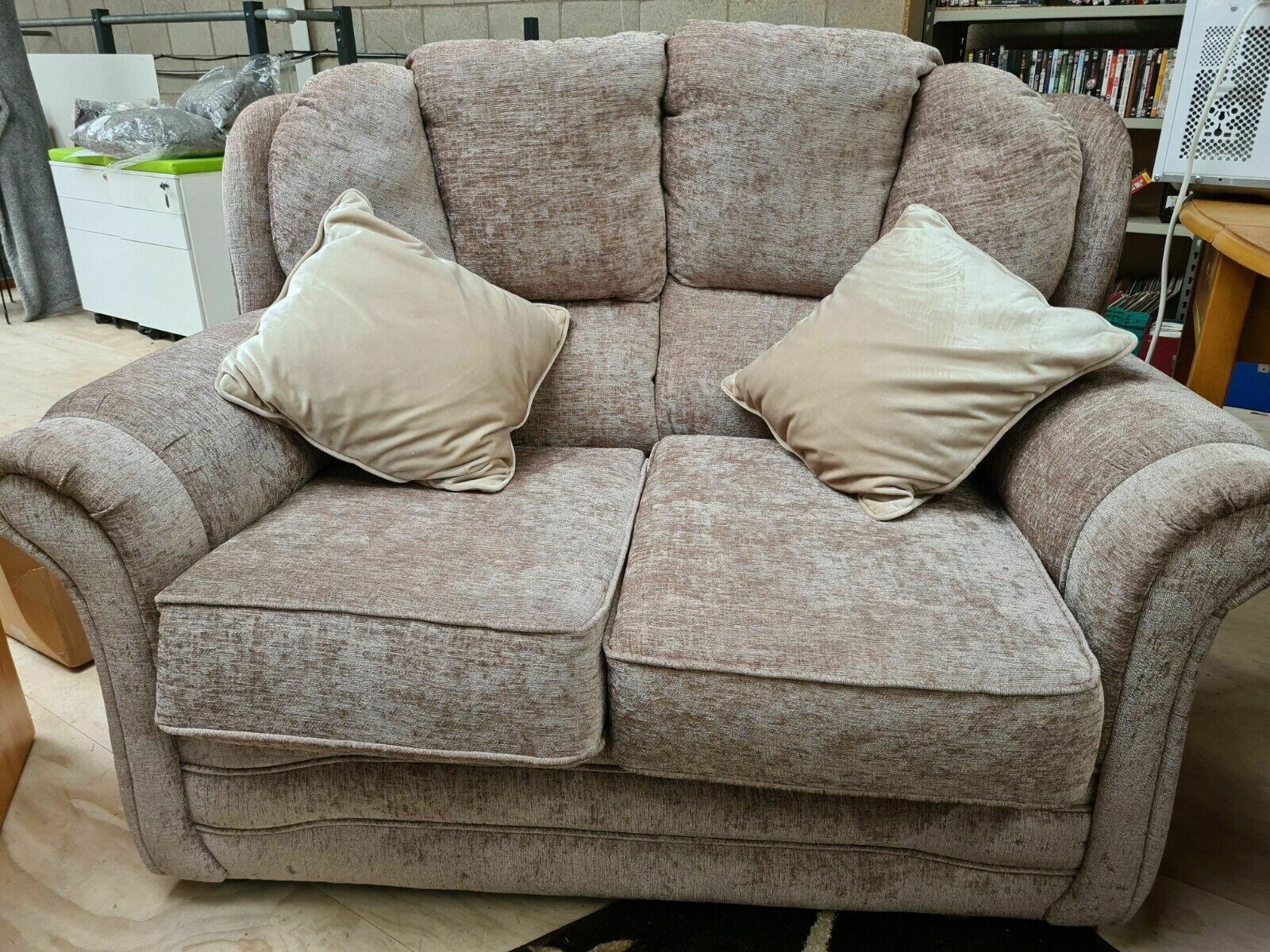 Beige Chenille Loveseat
