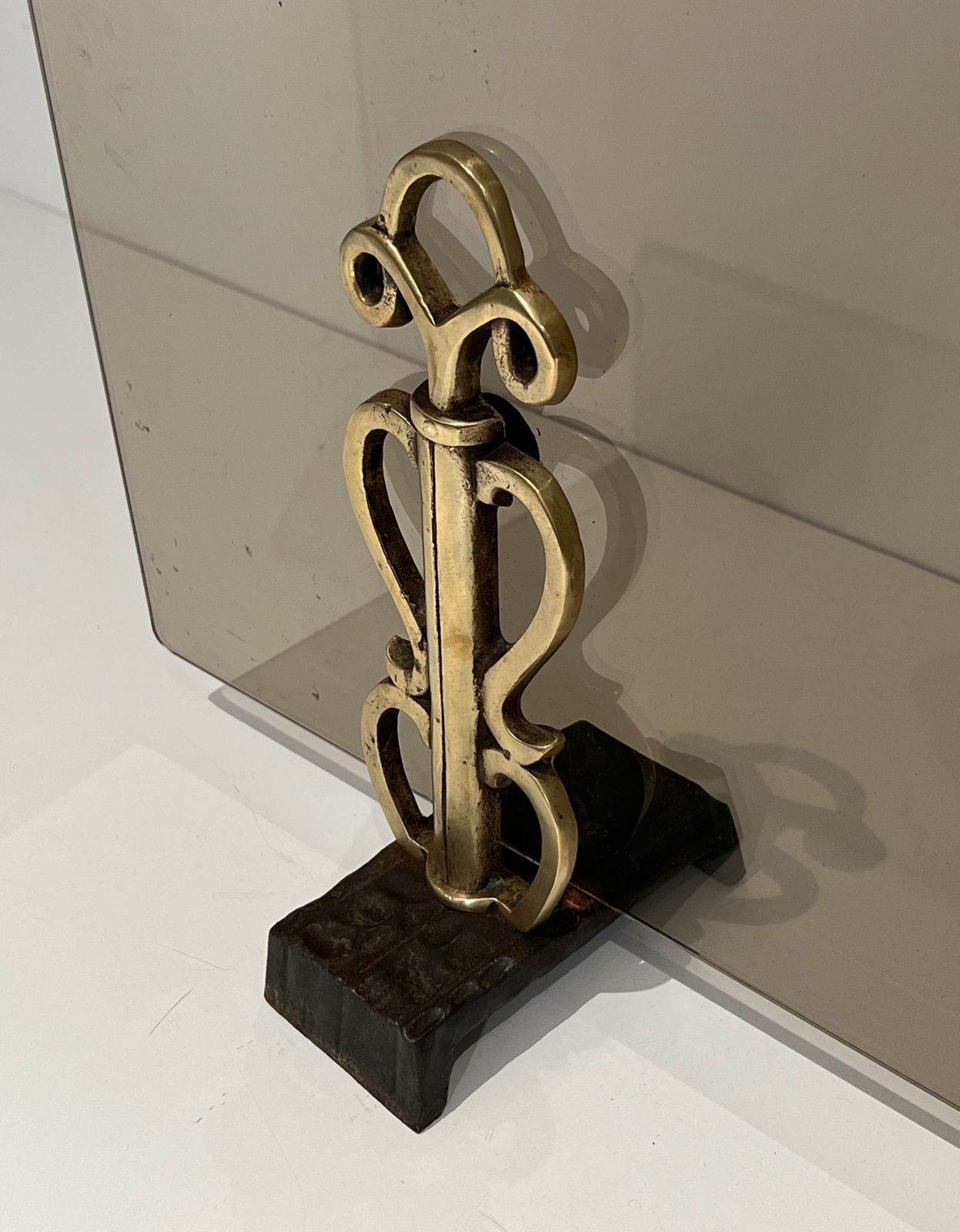 Modernist Fire Screen In Smoked Glass And Bronze photo 1650.0