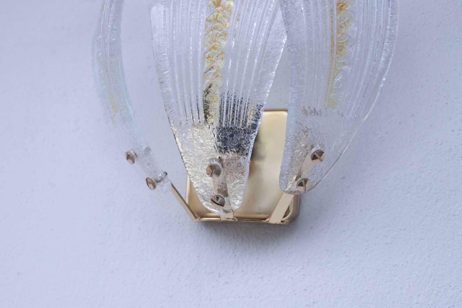Set Of 3 Murano Wall Yellow Light Transparent Leaves, 1980s photo Lighting