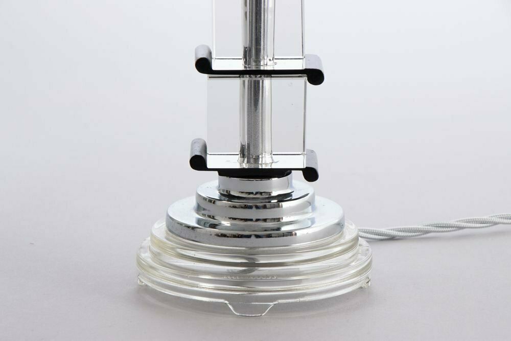 Art Deco Table Lamp On Stepped Glass Base With Original Opal Glass Coolie Shade photo for sale