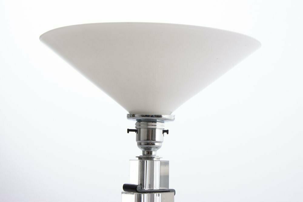 Art Deco Table Lamp On Stepped Glass Base With Original Opal Glass Coolie Shade photo vinterior