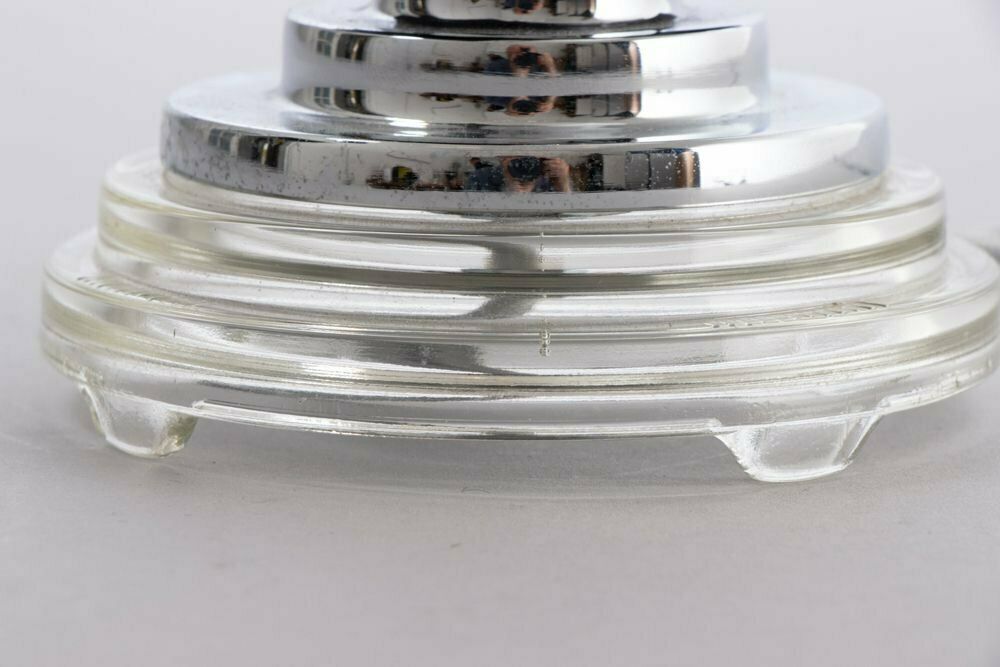 Art Deco Table Lamp On Stepped Glass Base With Original Opal Glass Coolie Shade photo buy