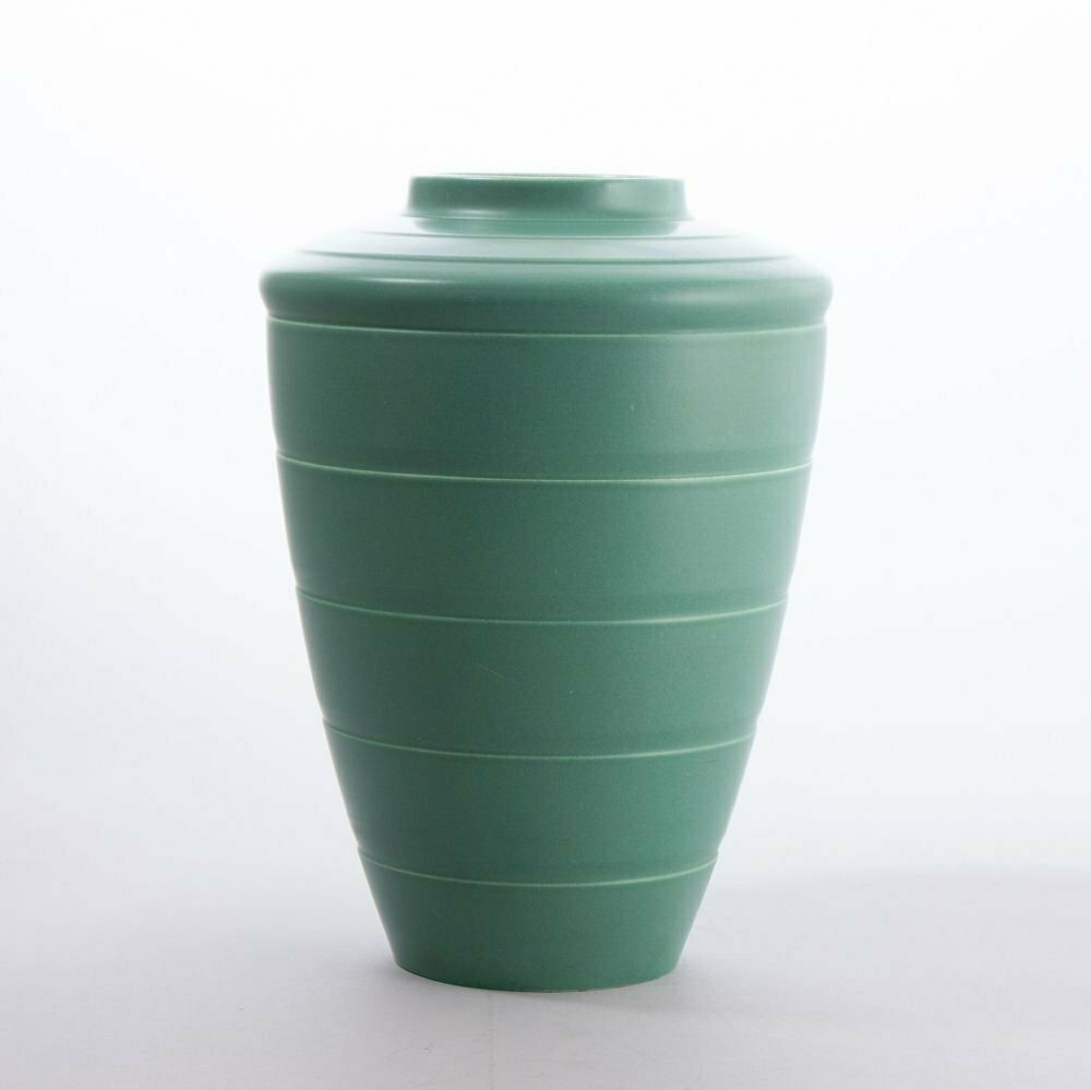 Art Deco Keith Murray For Wedgwood Matt Green Glazed Shoulder Vase, Signed C.1930