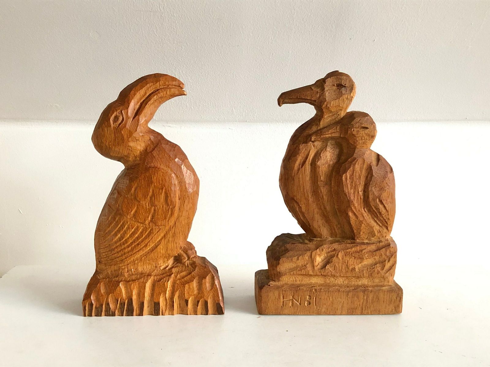 Pair Of Original Danish Sculptures Of Birds In Wood From The 1980s By Hn