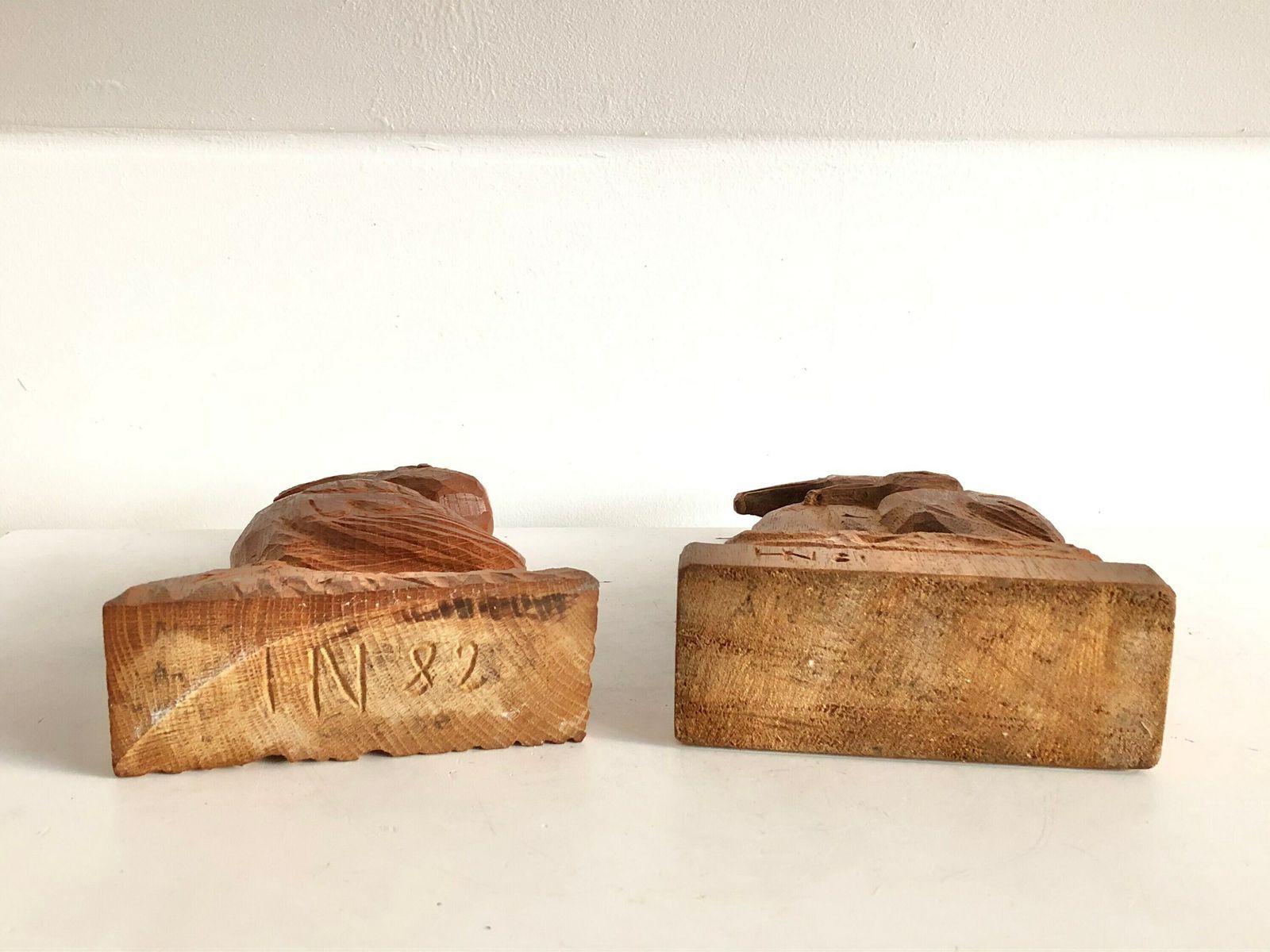 photo for sale Pair Of Original Danish Sculptures Of Birds In Wood From The 1980s By Hn