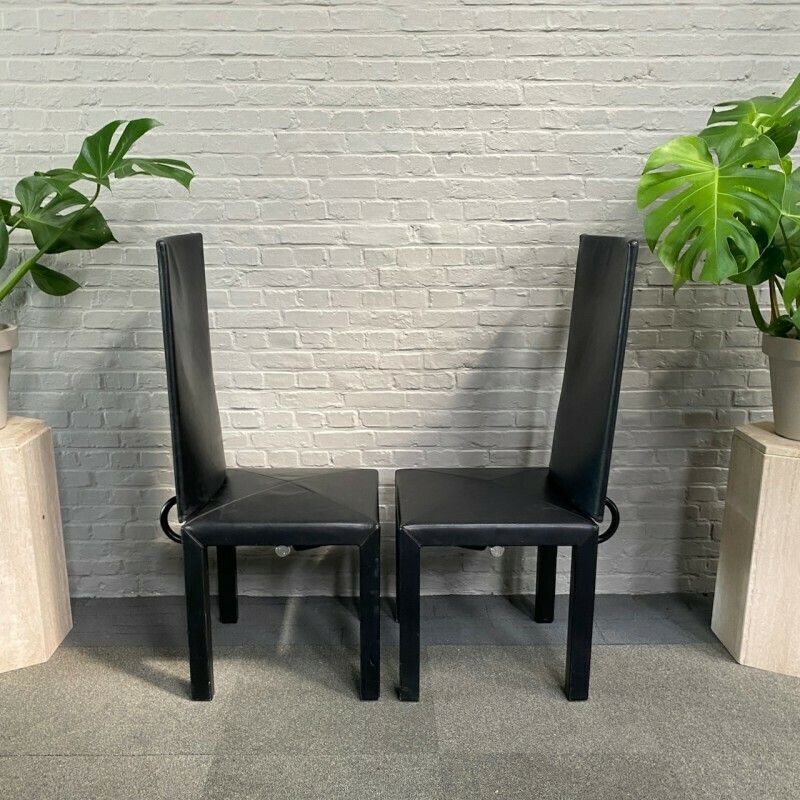Pair Black Leather Arcalla Chairs For B&B Italia By Paolo Piva   1990's photo furniture