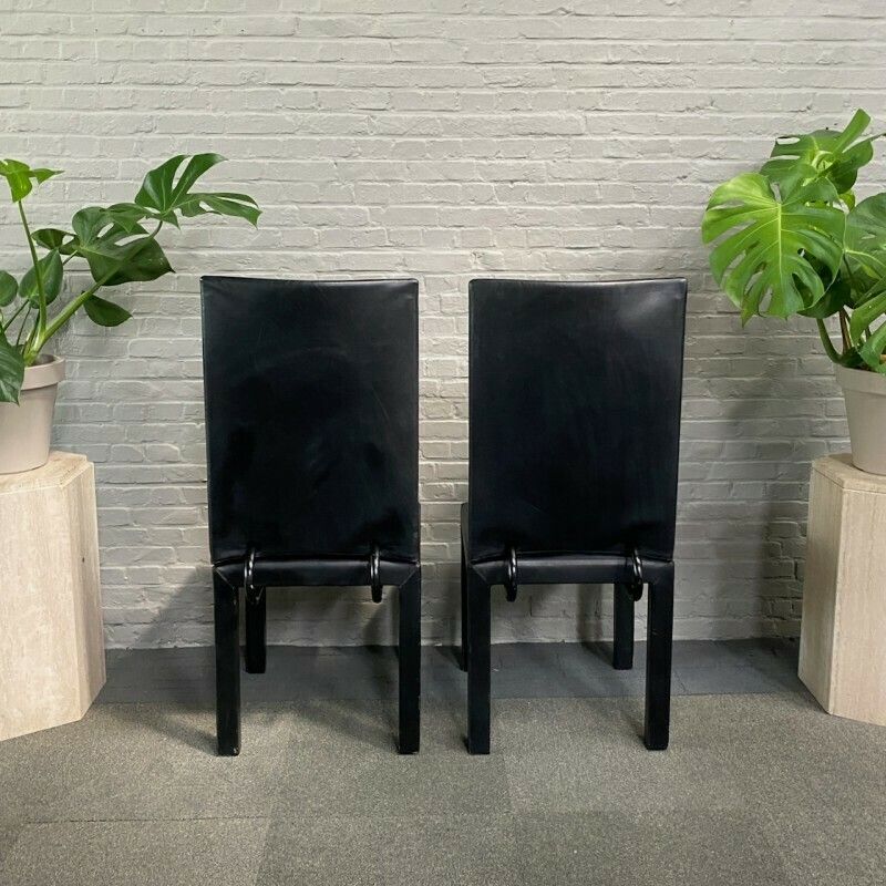 Meubels Paar Zwartleren Arcalla Stoelen Voor B&B Italia Door Paolo Piva, Ca. Jaren 1990 photo