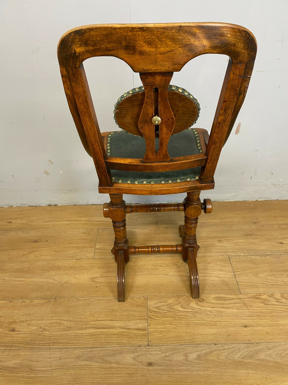 Late C19th Patent Music Chair In Green Leather photo buy