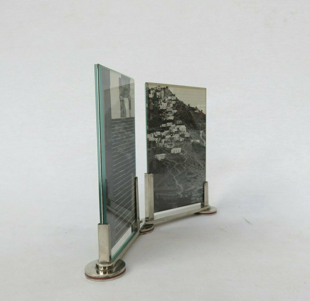Extraordinary Art Deco Double Picture Frame In Nickel Plating, 1920s photo vinterior
