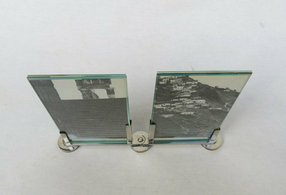 Extraordinary Art Deco Double Picture Frame In Nickel Plating, 1920s photo vintage