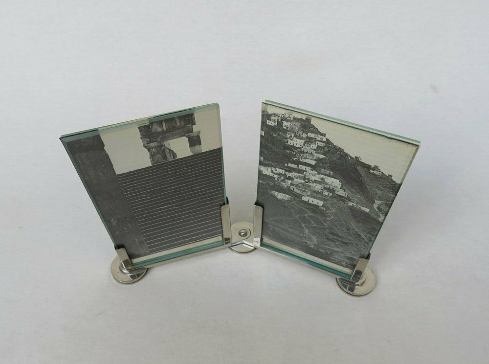 photo furniture Extraordinary Art Deco Double Picture Frame In Nickel Plating, 1920s