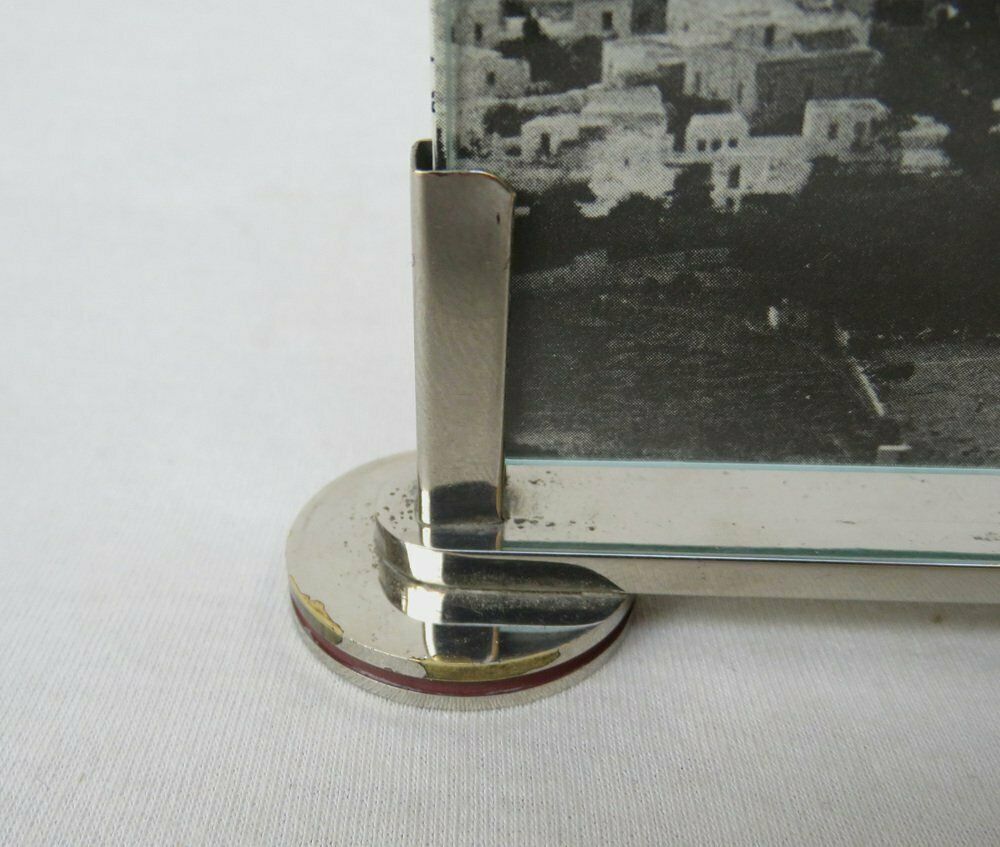 Home Decor Extraordinary Art Deco Double Picture Frame In Nickel Plating, 1920s photo