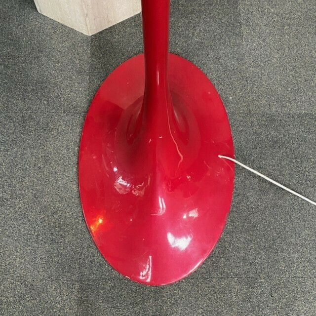 Red Arc Floor Lamp With Oval Tulip Base   Italy 1970's photo vintage