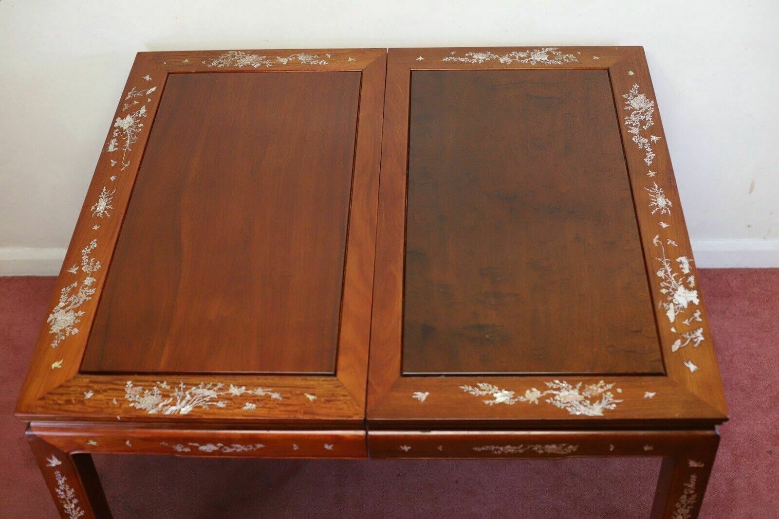 Stunning Asian Hardwood And Mother Of Pearl Inset Dining Table And Eight Chairs photo for sale