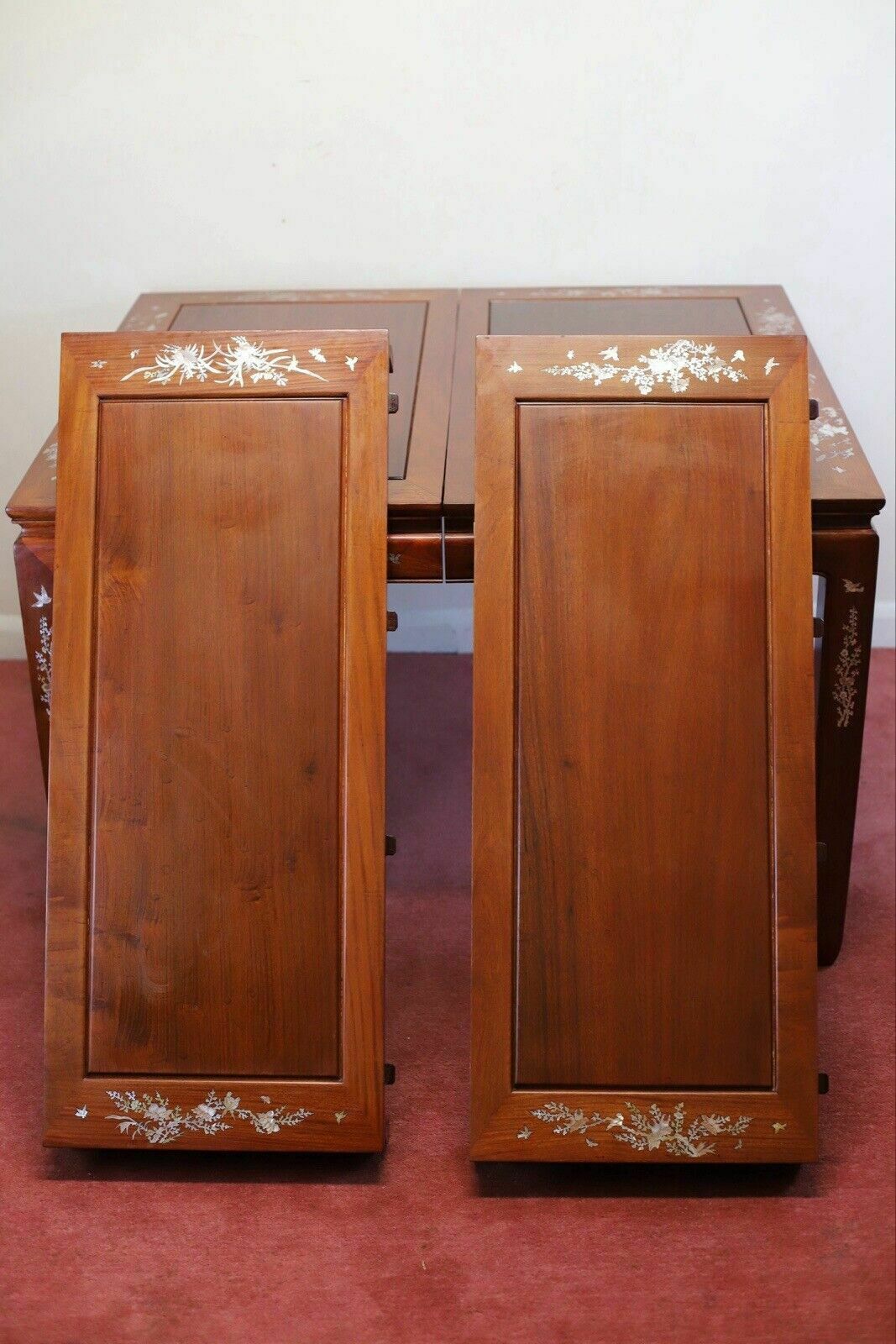Stunning Asian Hardwood And Mother Of Pearl Inset Dining Table And Eight Chairs photo Furniture