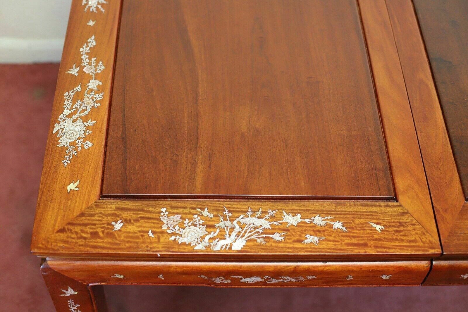 Stunning Asian Hardwood And Mother Of Pearl Inset Dining Table And Eight Chairs photo vinterior