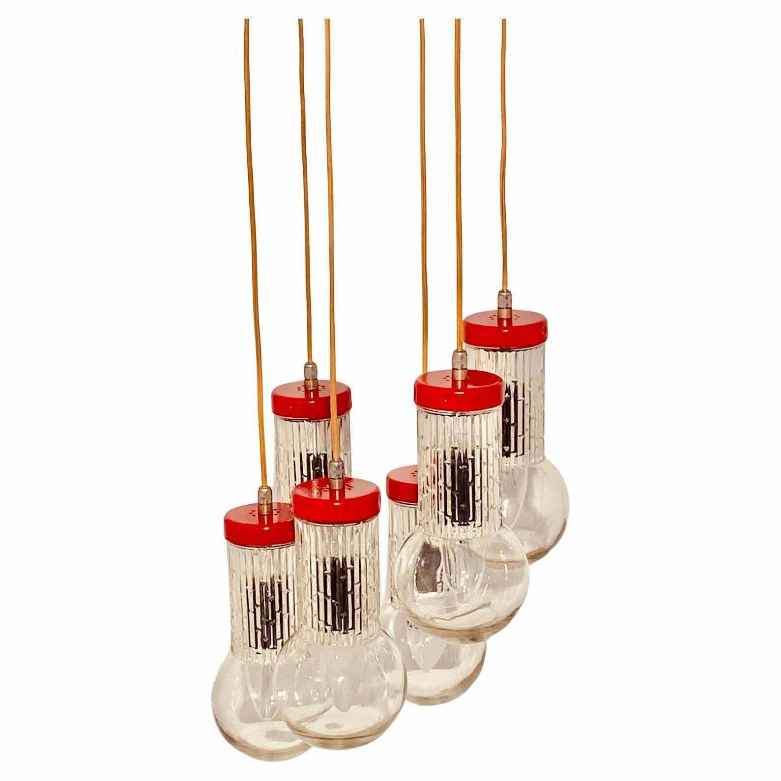 Vintage Cascade Red Chandelier In Stilnovo Style, Italy 1950s photo Lighting