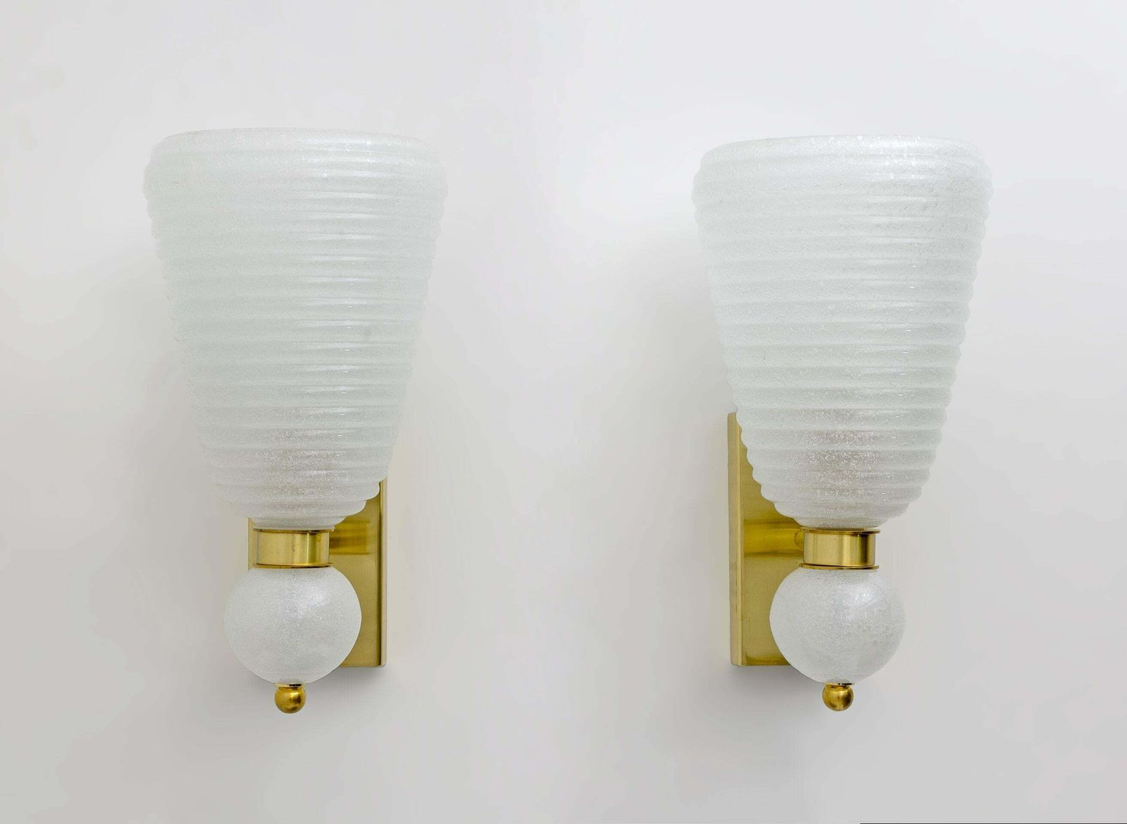Pair Of Mid Century Modern Brass And "Pulegoso" Murano Glass Sconces photo furniture