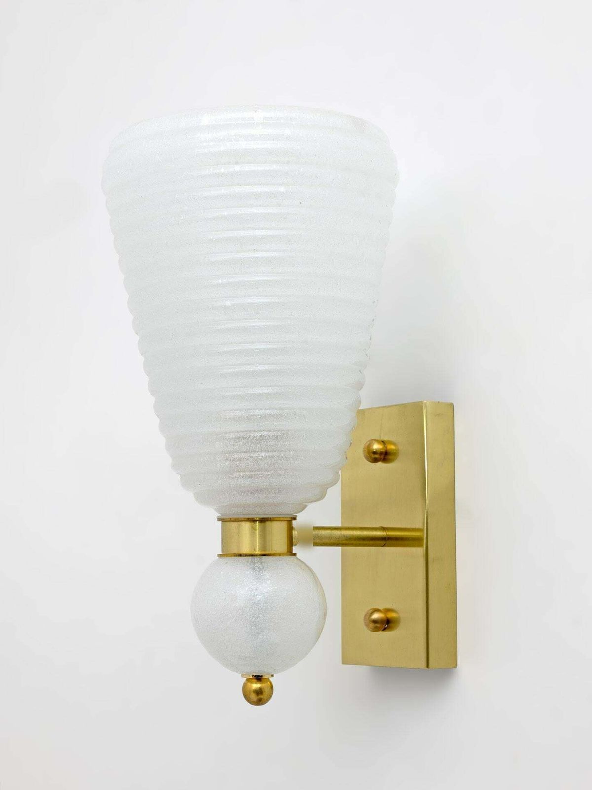Pair Of Mid Century Modern Brass And "Pulegoso" Murano Glass Sconces photo for sale