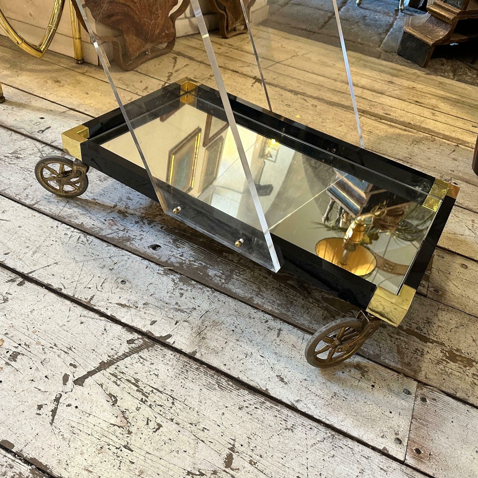 An Amazing 1960s Mid Century Modern Lucite And Brass Italian Bar Cart photo Furniture
