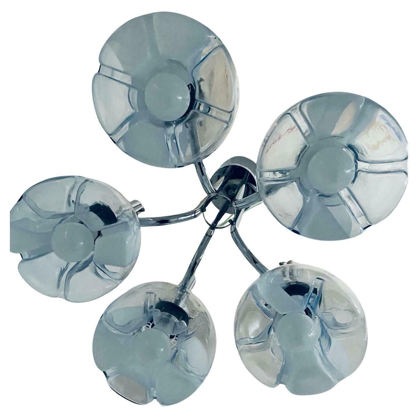 1960s Murano And Chromed Steel Chandelier, Mazzega Italy photo vintage
