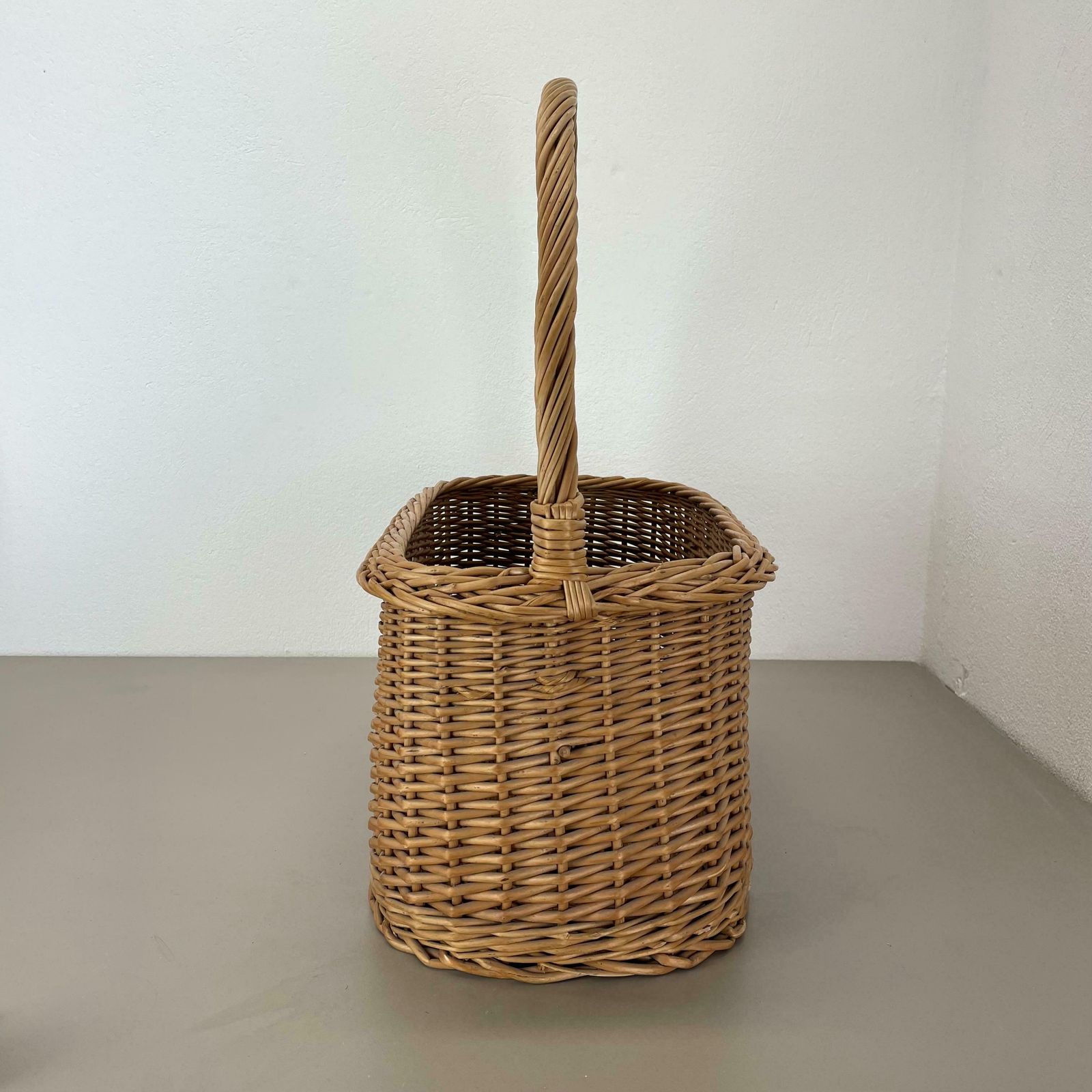 Large Aubock Style Midcentury Rattan Bauhaus Magazine Holder, France, 1970s photo Home Decor
