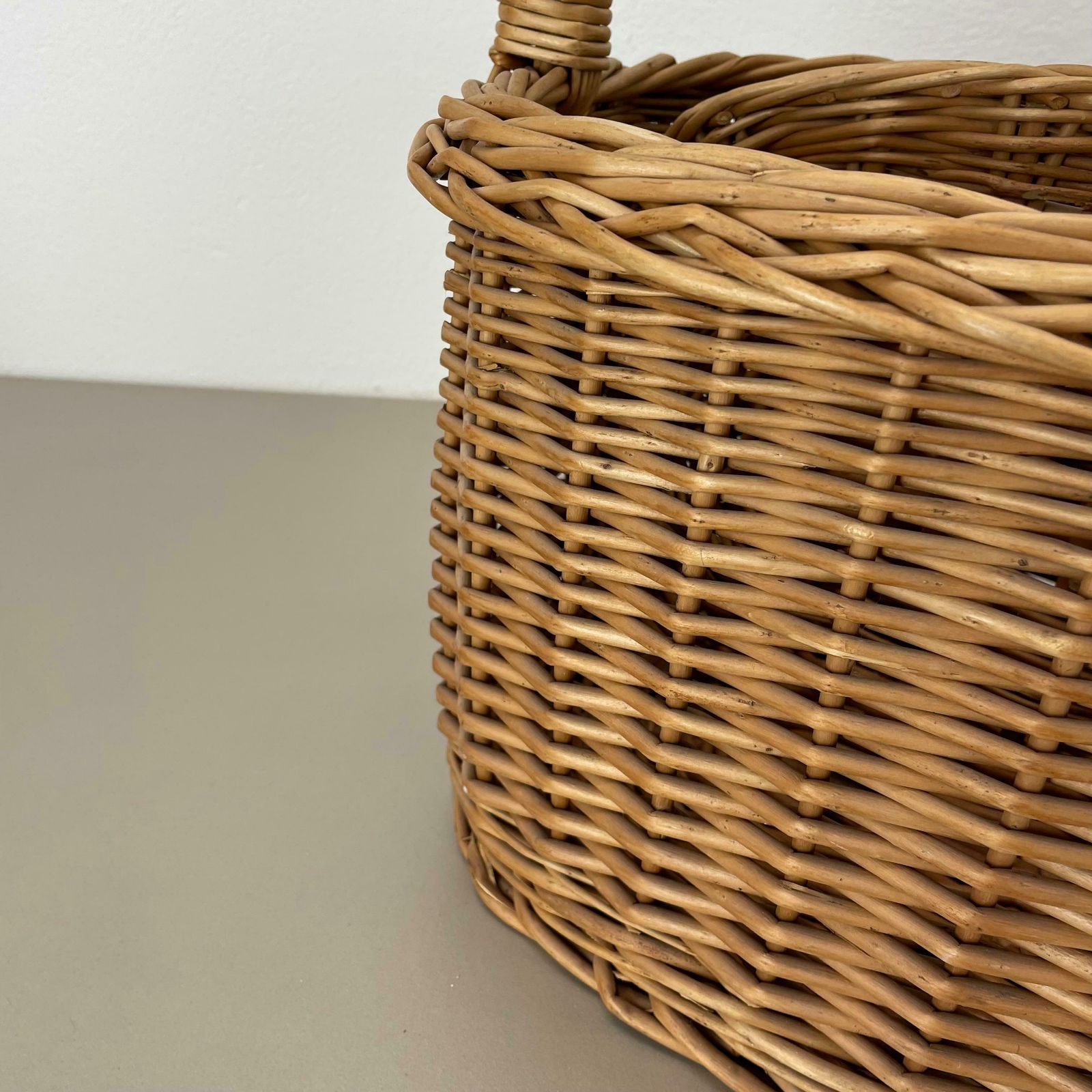 photo furniture Large Aubock Style Midcentury Rattan Bauhaus Magazine Holder, France, 1970s