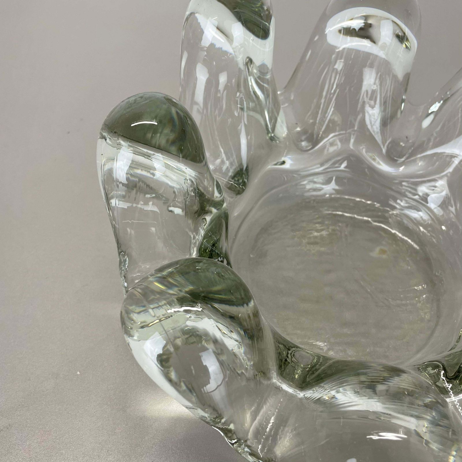 Large 3.2kg Lucid Glass "Brutalist" Bowl Element Shell Ashtray, France, 1970s photo buy