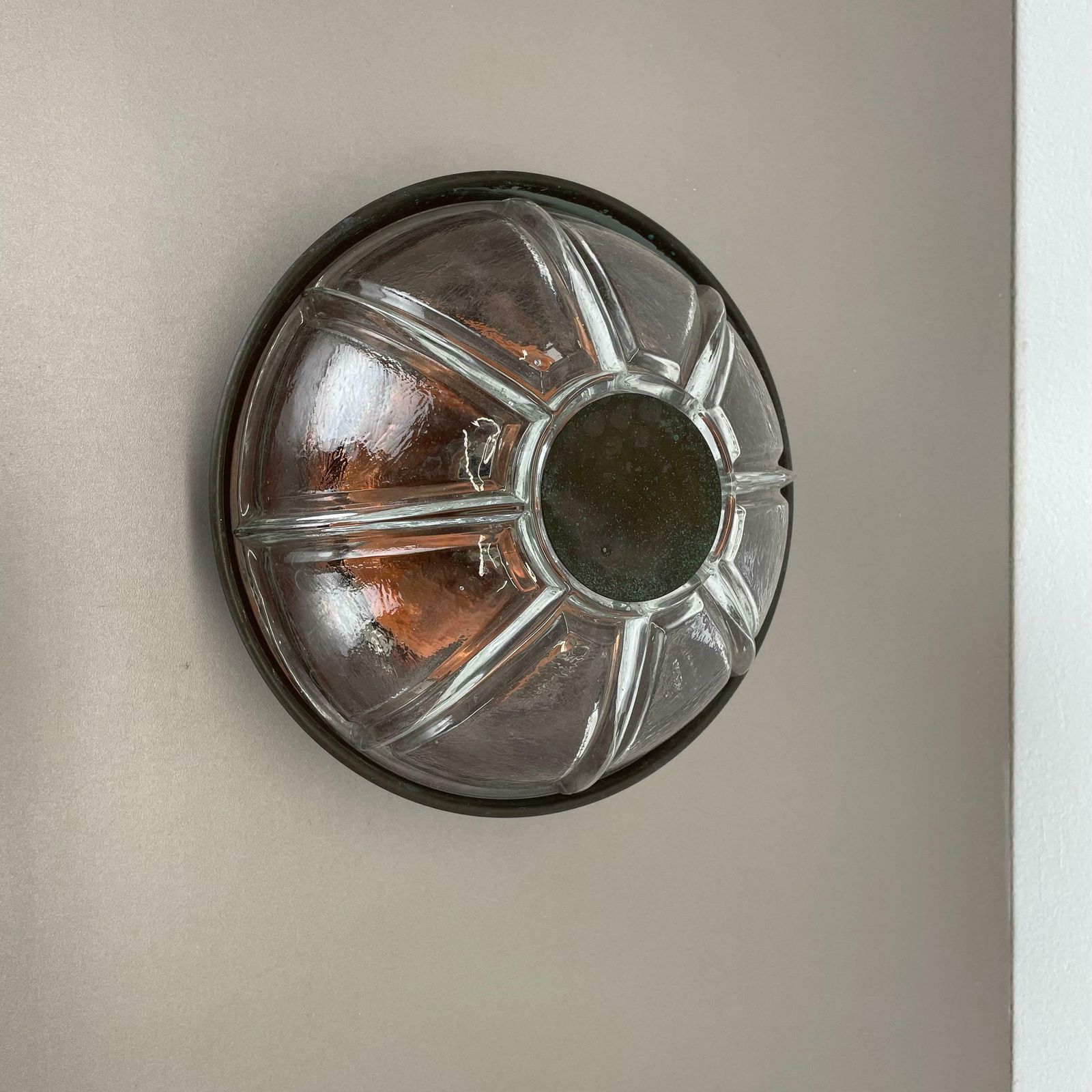 Unique Brutalist Boom Copper And Glass Wall Light By Bega Lights, Germany, 1980s photo for sale