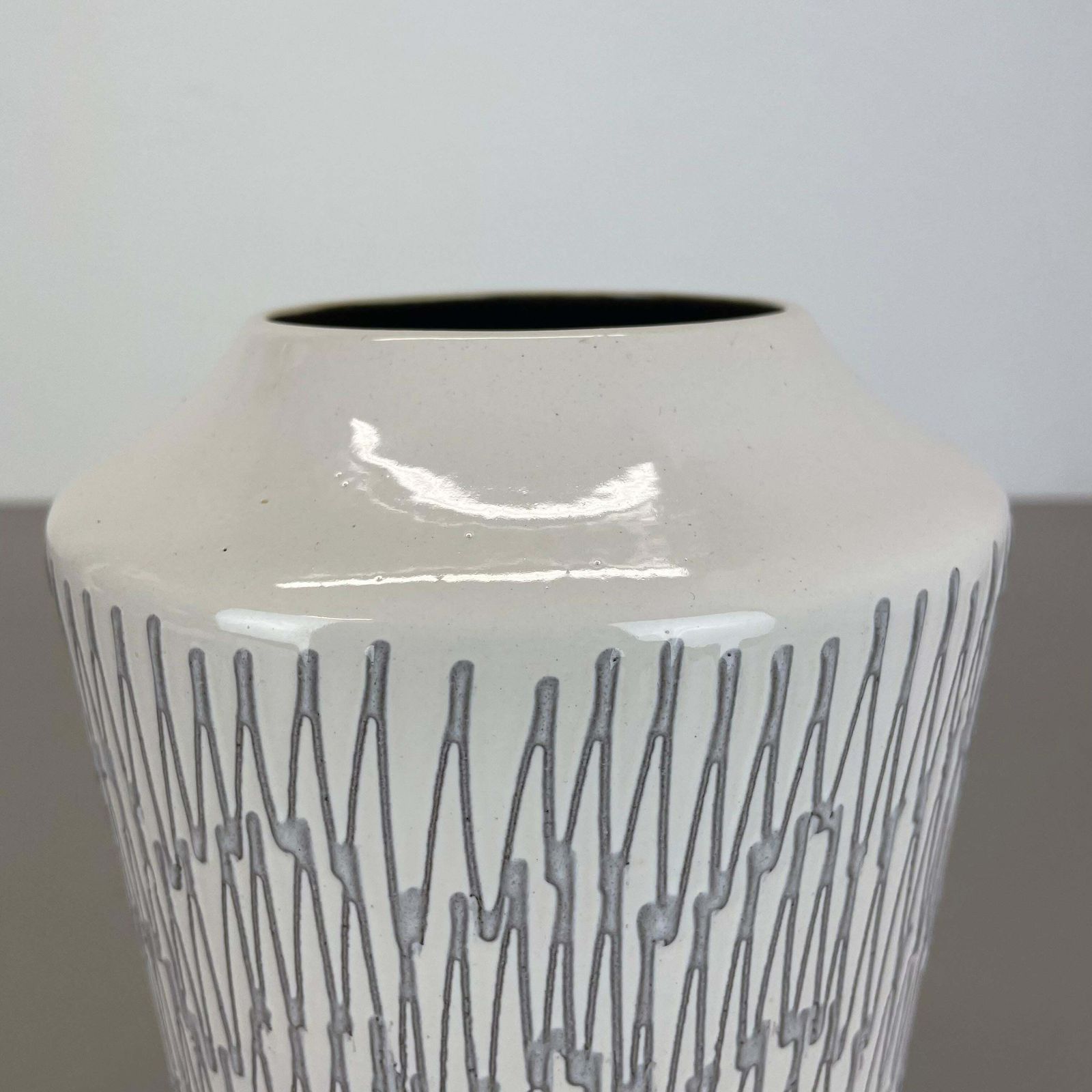 Home Decor Rare White Zig Zag Fat Lava Ceramic Vases By Ilkra Ceramics, Germany 1970s photo