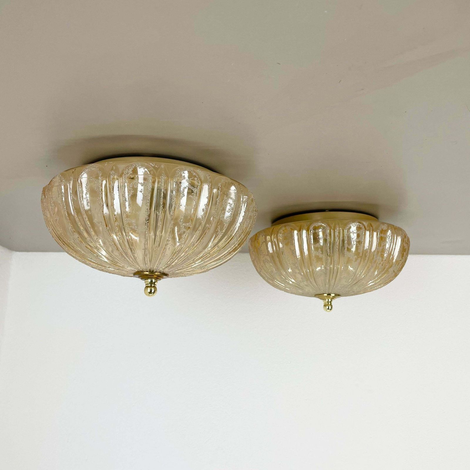 Set Of 2 Beautiful 27cm Textured Amber Glass Wall Ceiling Lights, Germany, 1970s photo furniture