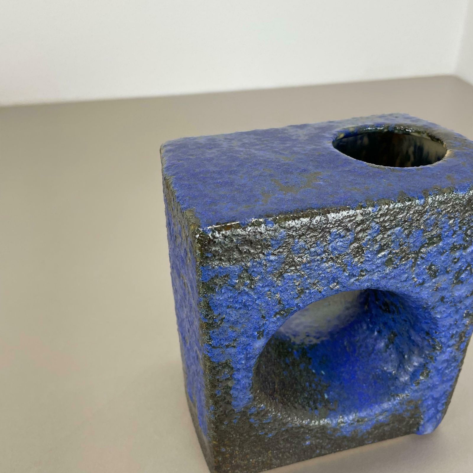 Brutalist Cubic "Hole" Pottery Vase By Piet Vest Ceramics, Netherlands, 1970s photo buy