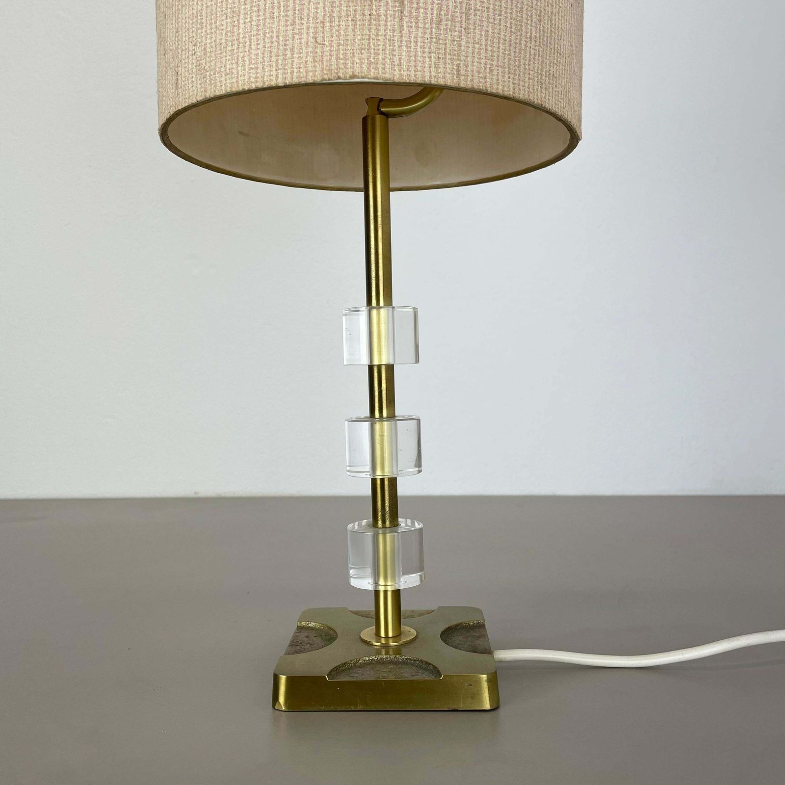Postmodern Brass And Acryl Glass Cubic Stilnovo Style Table Light, Italy 1970s photo for sale