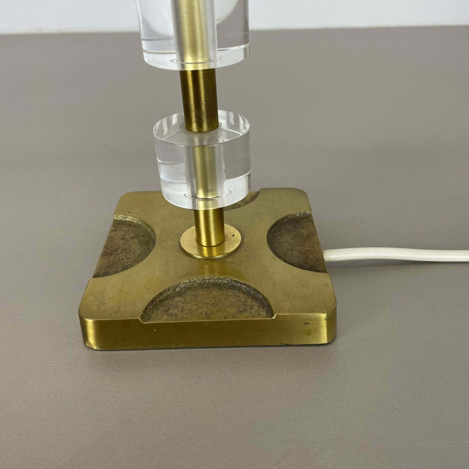 Postmodern Brass And Acryl Glass Cubic Stilnovo Style Table Light, Italy 1970s photo Lighting