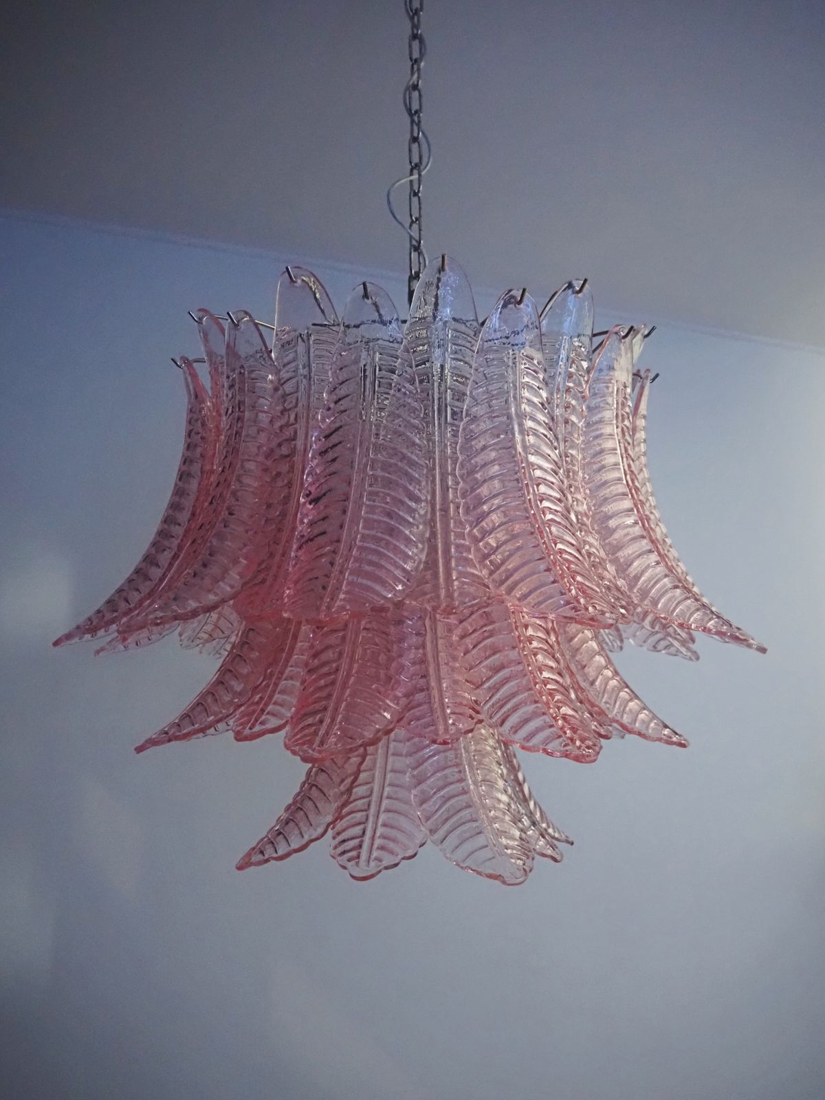 photo furniture Italian Murano Three Tier Pink Felci Glass Chandelier