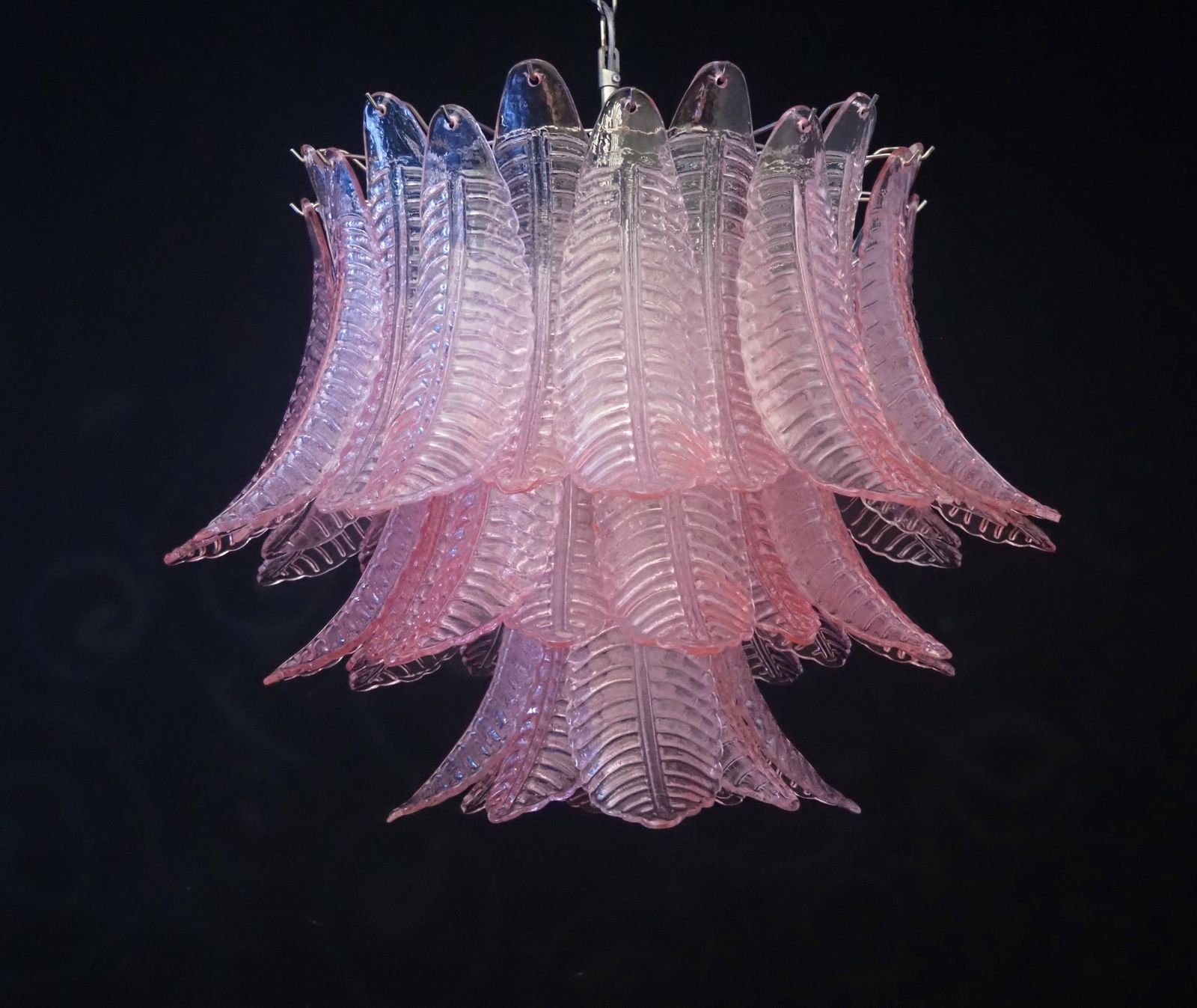 Italian Murano Three Tier Pink Felci Glass Chandelier