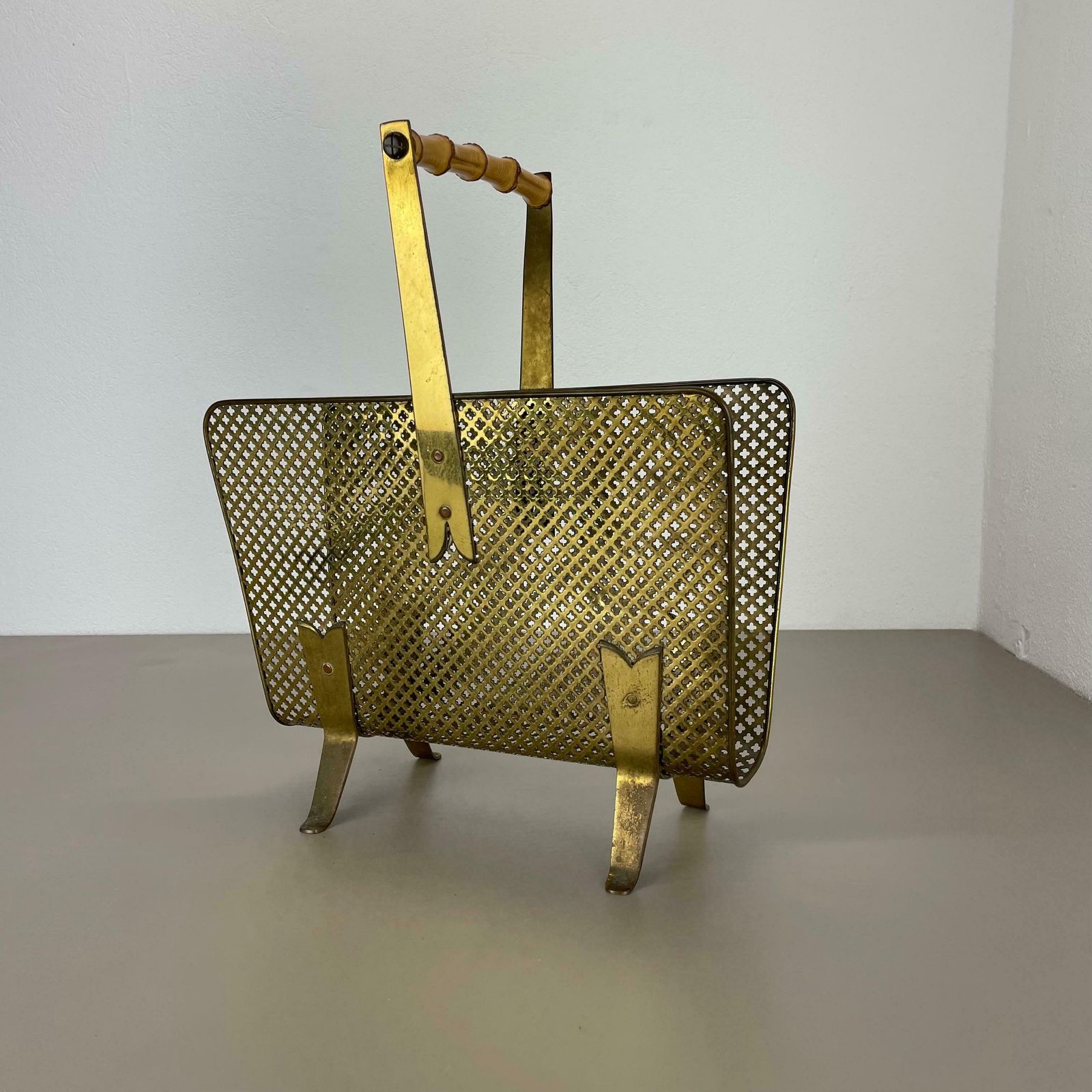 Unique Mategot Aubock Style Brass And Bamboo Magazine Holder, Austria 1950s photo furniture