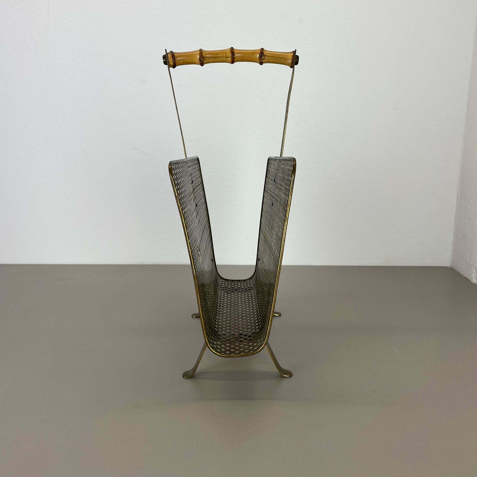 Unique Mategot Aubock Style Brass And Bamboo Magazine Holder, Austria 1950s photo Home Decor