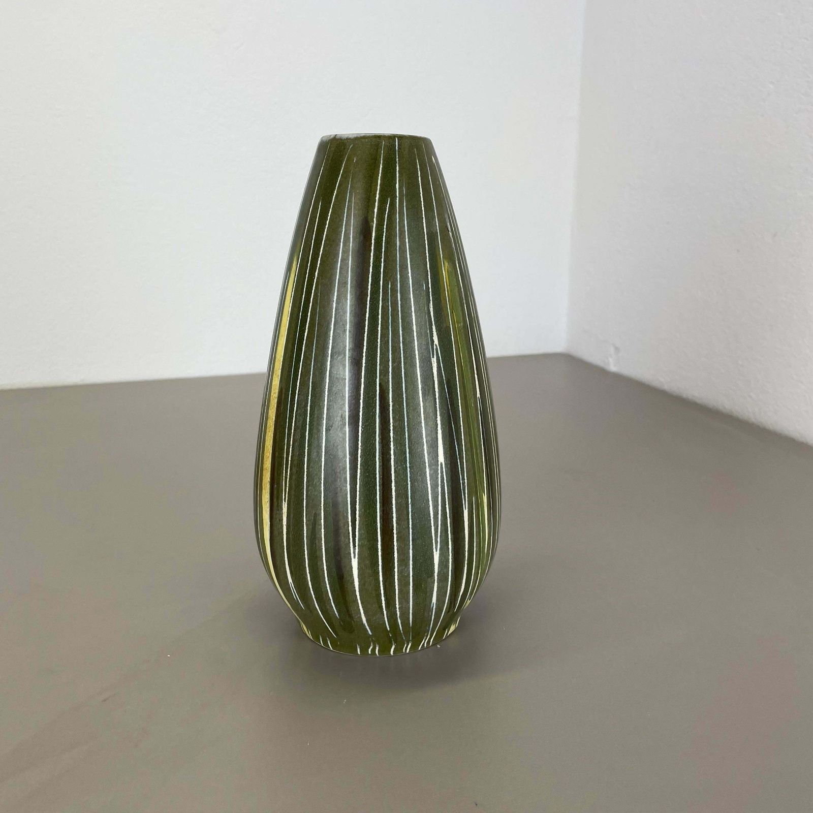 Rare Lovely Pottery Fat Lava "Lines" Vase By übelacker Ceramics, Germany, 1970 photo for sale