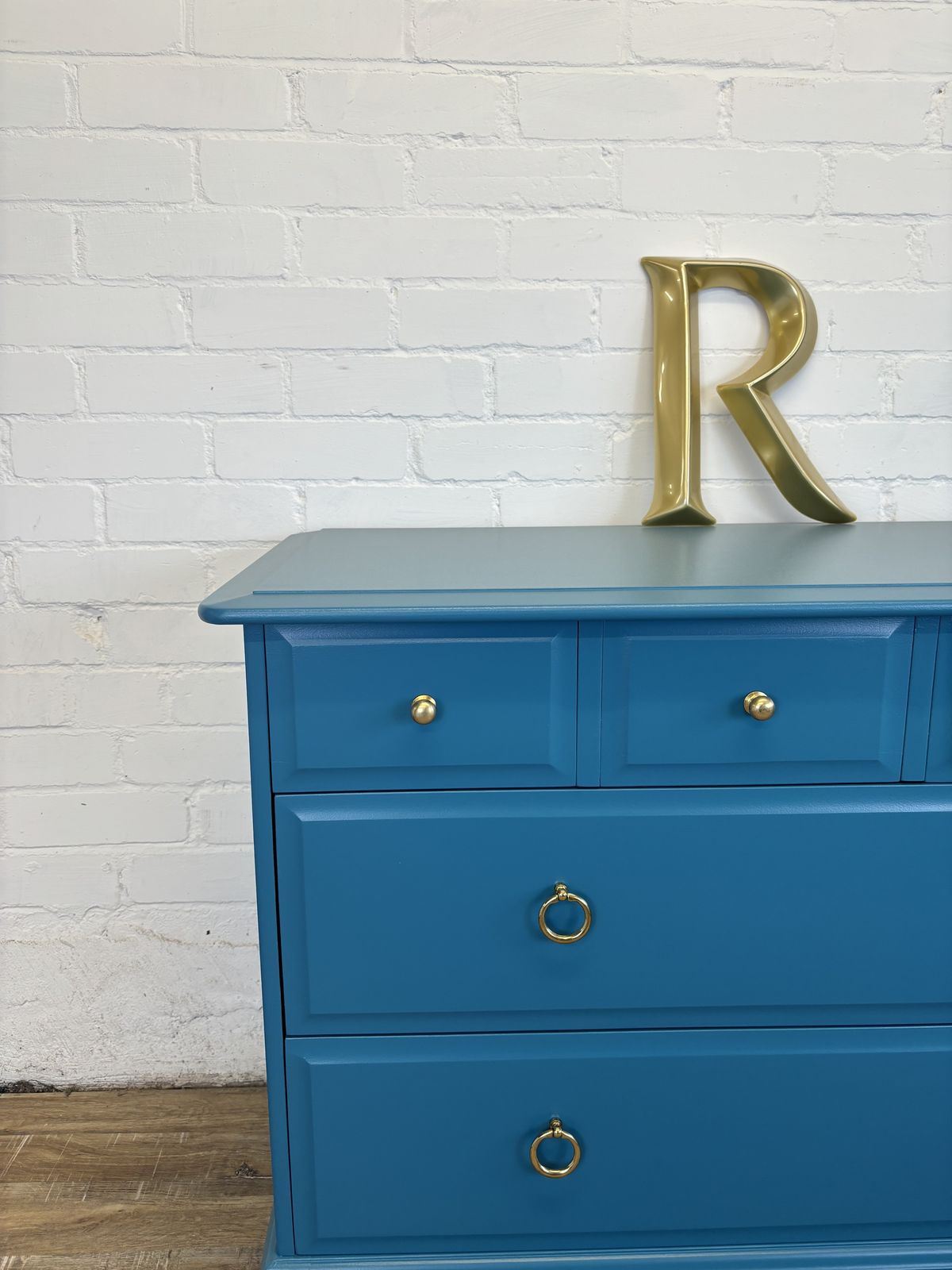 photo for sale Stag Minstrel Chest Of 4 Over 2 Drawers Painted In Marine Blue