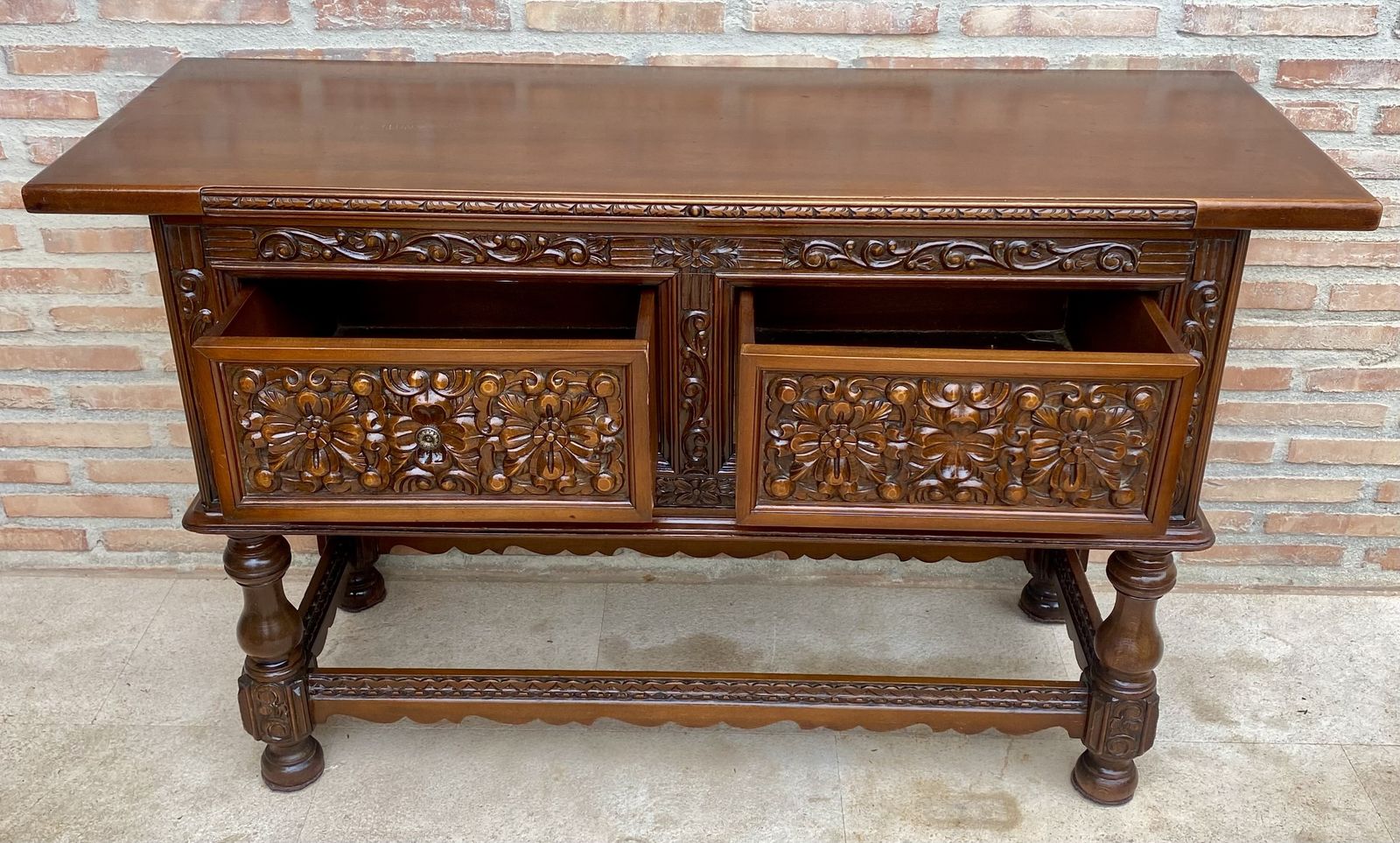 Spanish Console With Four Carved Drawers And Original Hardware photo buy