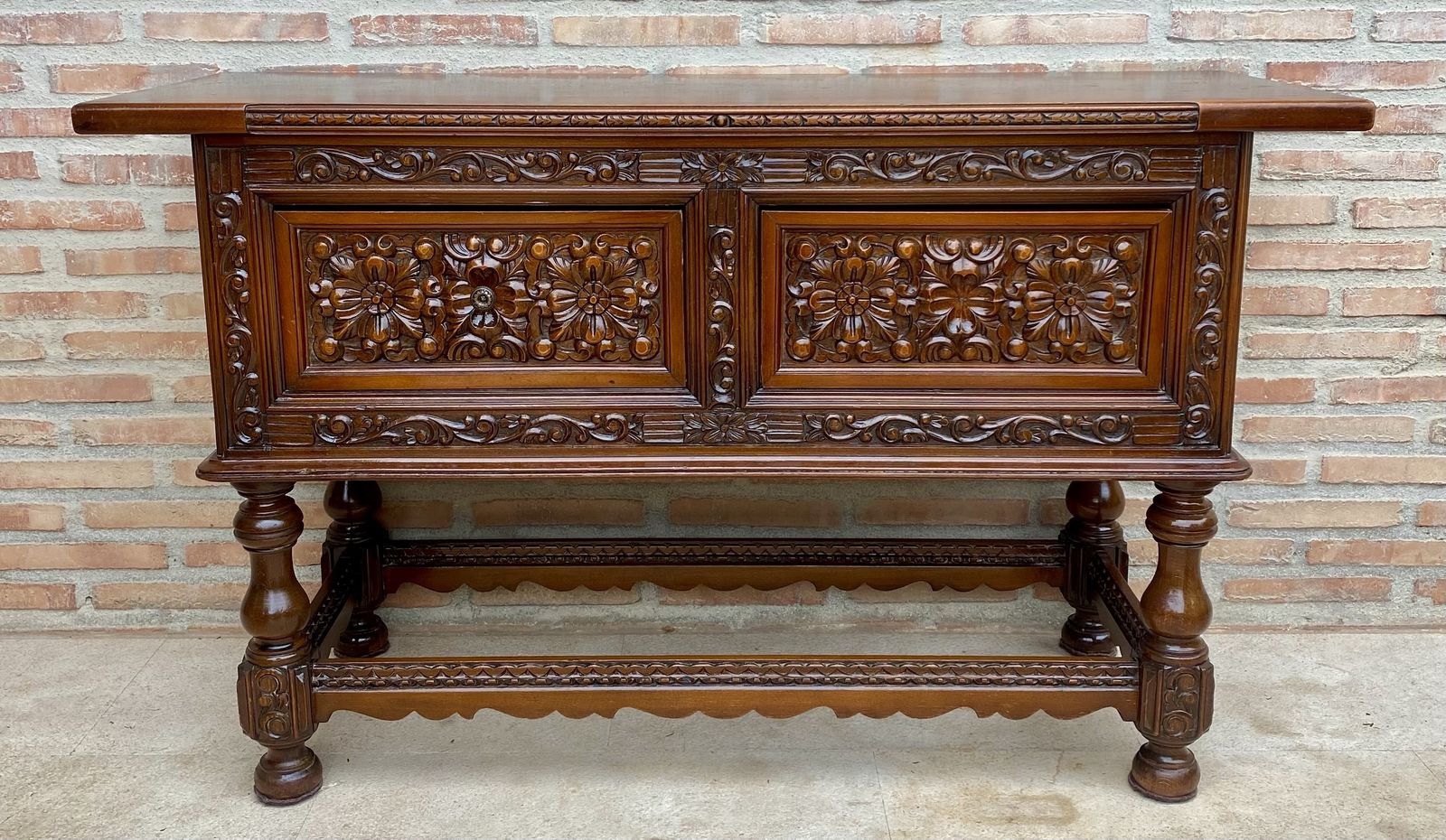 photo furniture Spanish Console With Four Carved Drawers And Original Hardware