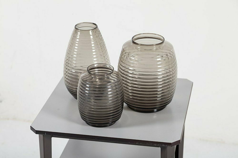 Smoked Glass Vases, 1950s, Set Of 3 photo for sale