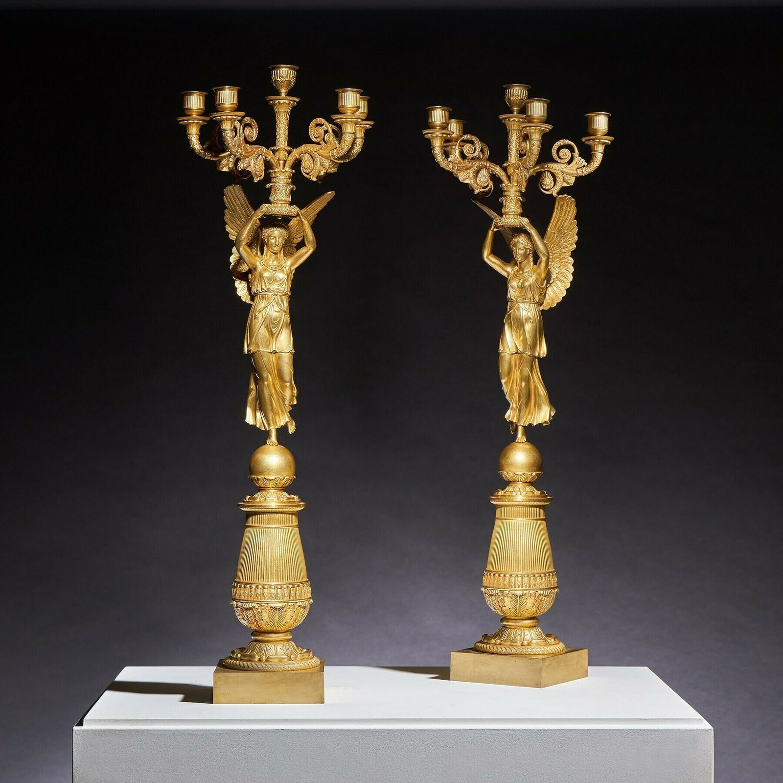 photo furniture Exceptional Pair Of French Late Empire Gilt Bronze Candelabra Attributed To Pierre Philippe Thomire.