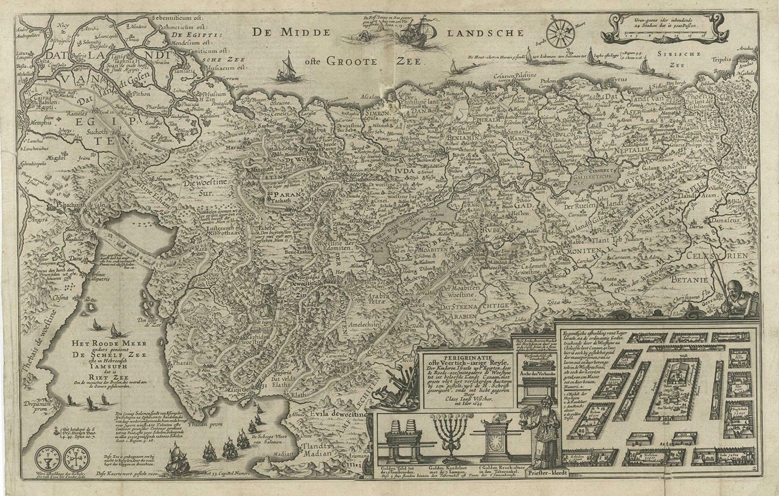 Beautiful Rare Antique Map Of The Holy Land, 1648 photo for sale
