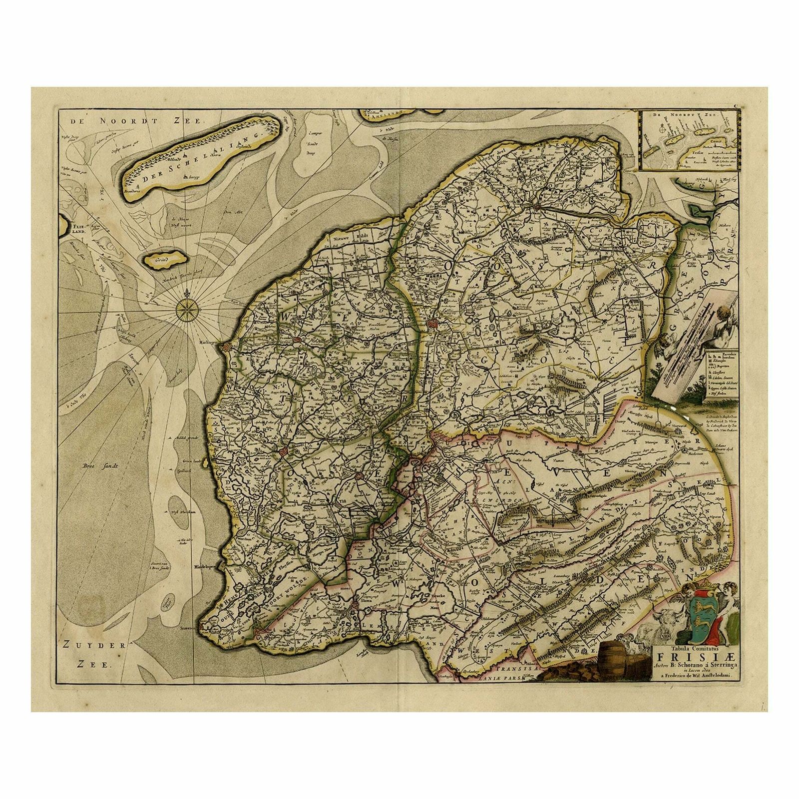 Map Of Friesland With Terschelling, Vlieland, Ameland En Schiermonnikoog, C.1670