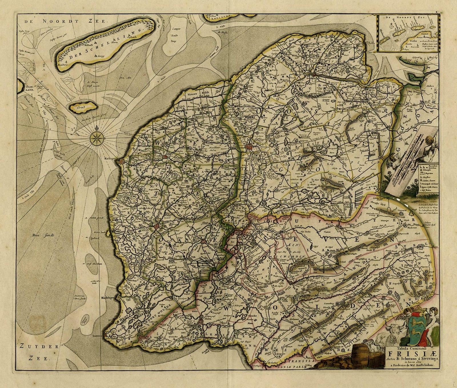 Map Of Friesland With Terschelling, Vlieland, Ameland En Schiermonnikoog, C.1670 photo for sale