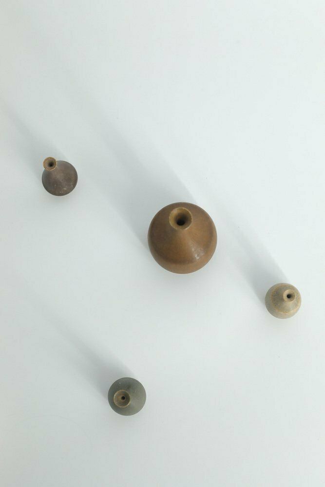 Small Mid Century Scandinavian Modern Collectible Brown Stoneware Vases By Gunnar Borg For Höganäs Ceramics, 1960s, Set Of 4 photo Home Decor